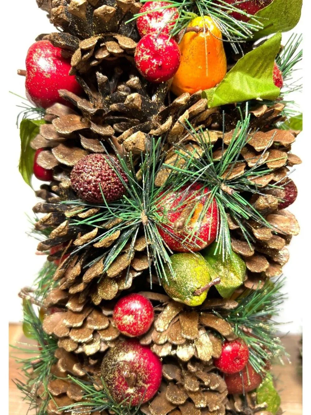 Holiday Centerpiece Pinecone & Faux Fruit Tree Glitter Accents Set Of 2 17.5'' T